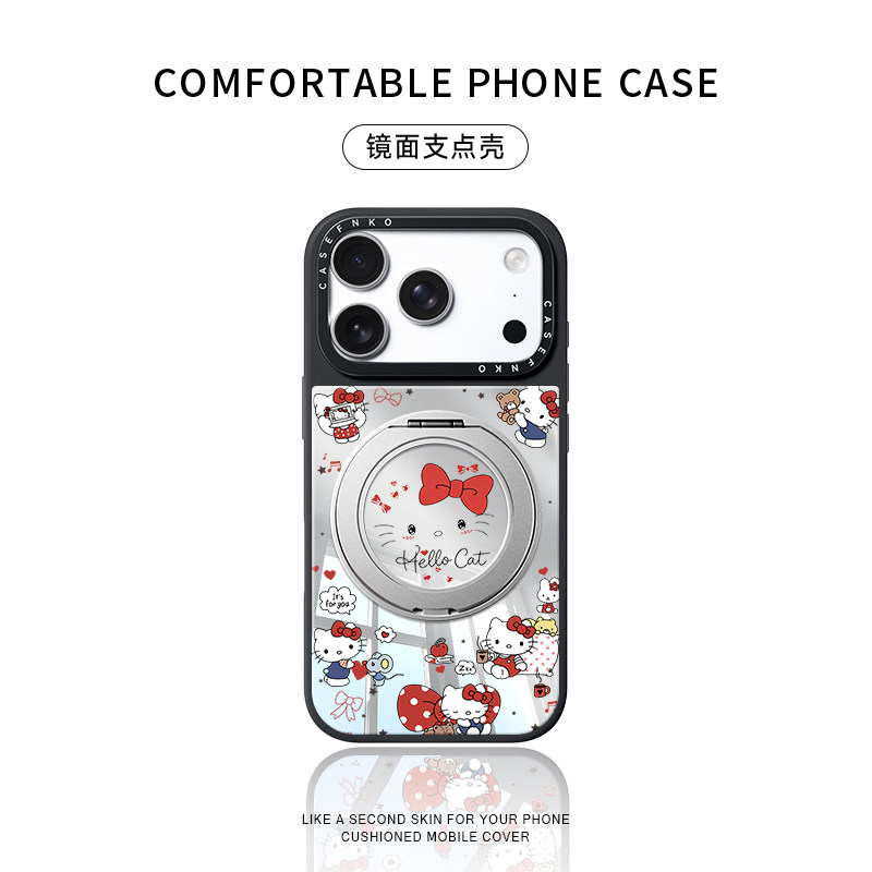 爱心猫咪适用苹果17promax手机壳iPhone16pro新款15pm防摔14高级感拍照键全包360旋转磁吸女款化妆镜面支点壳