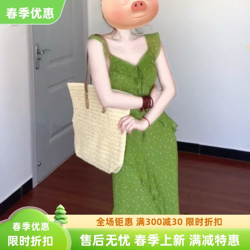 新中式两件套圆领无袖背心连衣裙