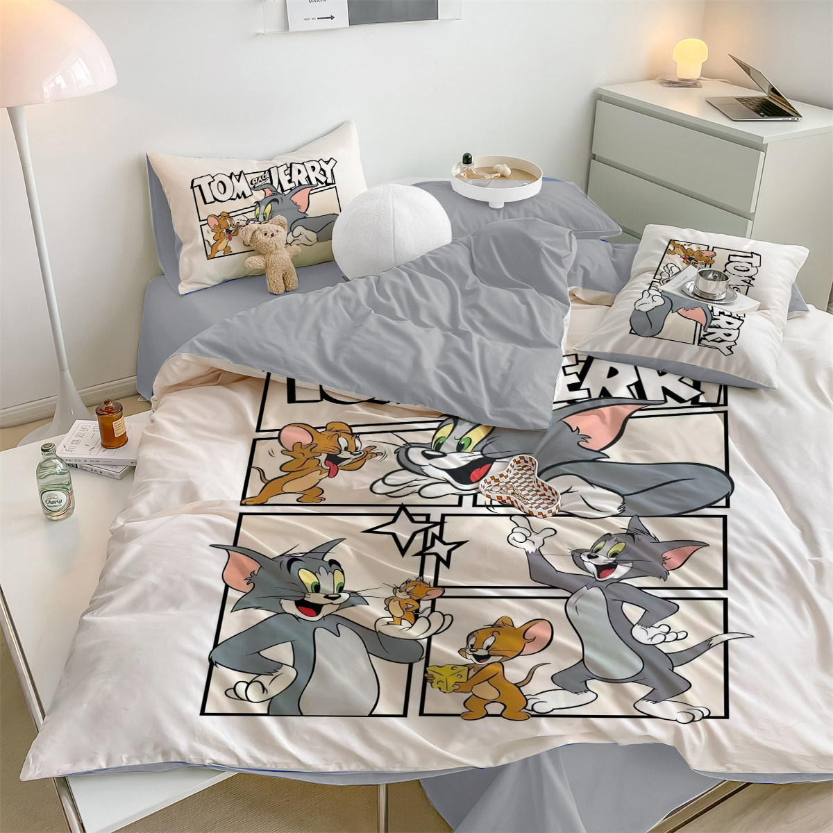 全棉卡通床上三四件套纯棉被套单件定制床笠猫和老鼠儿童学生宿舍