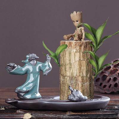 创意陶瓷小托盘带人物摆件巴西木绿植苔藓球禅R意底托花盆接水桌
