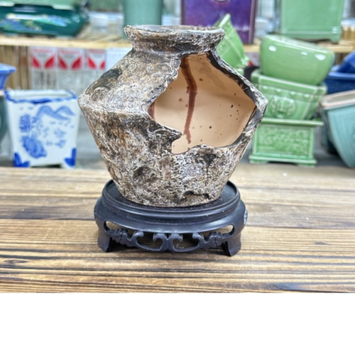 12*11cm内口8.5双开口陶罐仿柴窑陶瓷花盆造景古典
