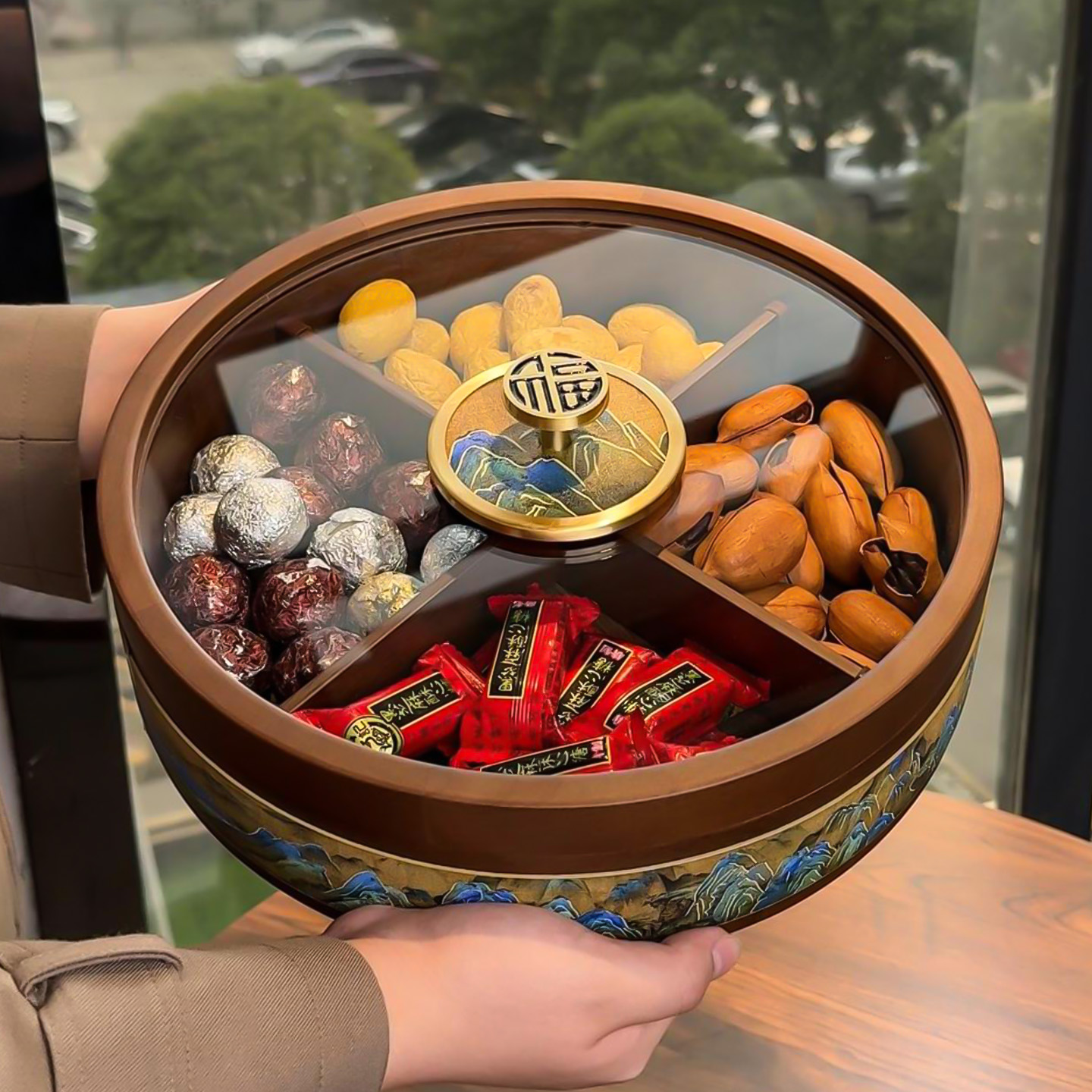 家用轻奢实木中式干果盒