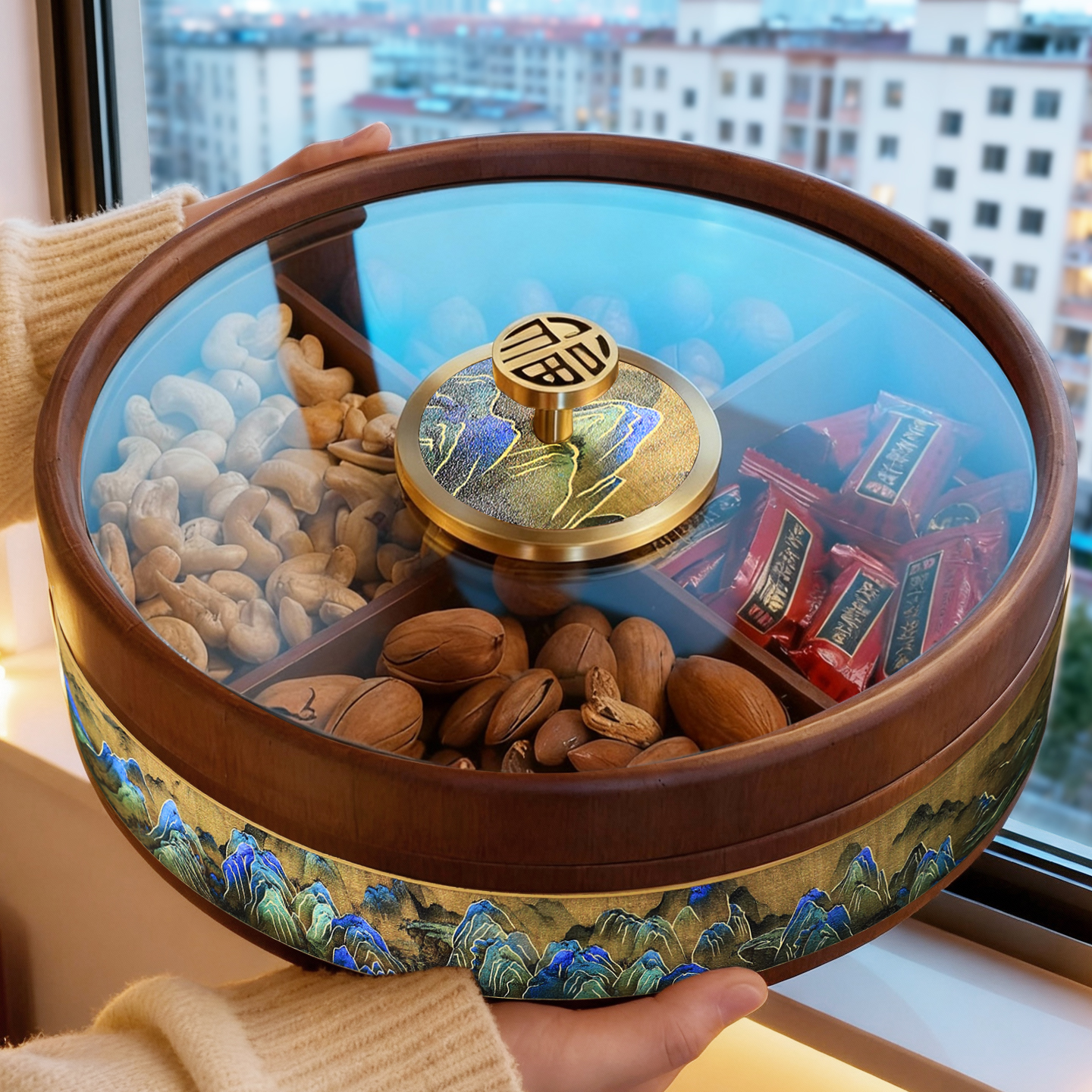 2025新款中式实木干果盘茶几零食收纳客厅高端精致高颜值家用果盒