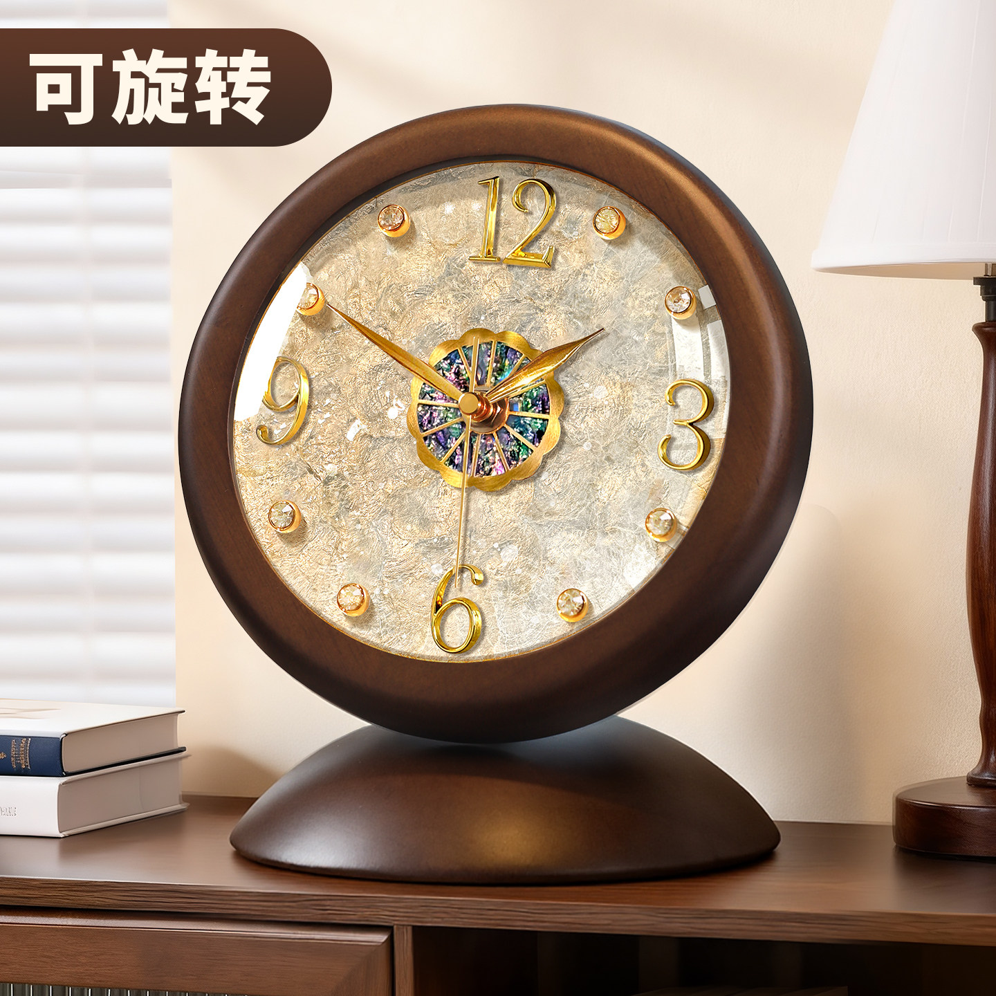 天然贝壳表盘！轻奢台式实木座钟