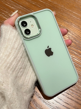 奢华绿色透明适用苹果13Pro手机壳苹果12金属镜头苹果11高级感iPhonexsmax硅胶xs防摔xr简约8plus新款7保护壳