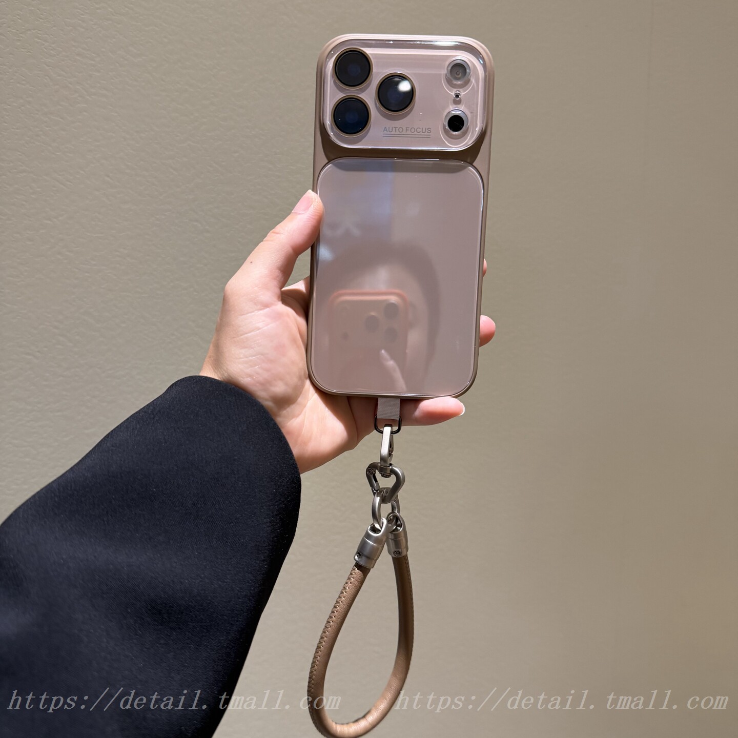 简约奶咖色玻璃质感适用iPhone17promax手机壳16pro手提绳15promax斜挎17pro挂绳18新款17/16手拎14pro高级感