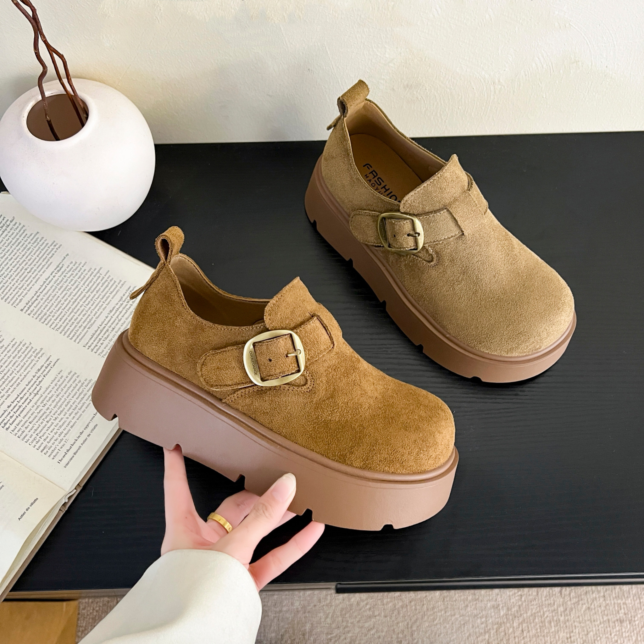 厚底勃肯鞋女2026新款春秋单鞋增高轻便松糕鞋小个子乐福鞋豆豆鞋,女鞋,勃肯鞋/软木鞋,淘宝优惠券,粉丝福利购,淘宝优惠卷