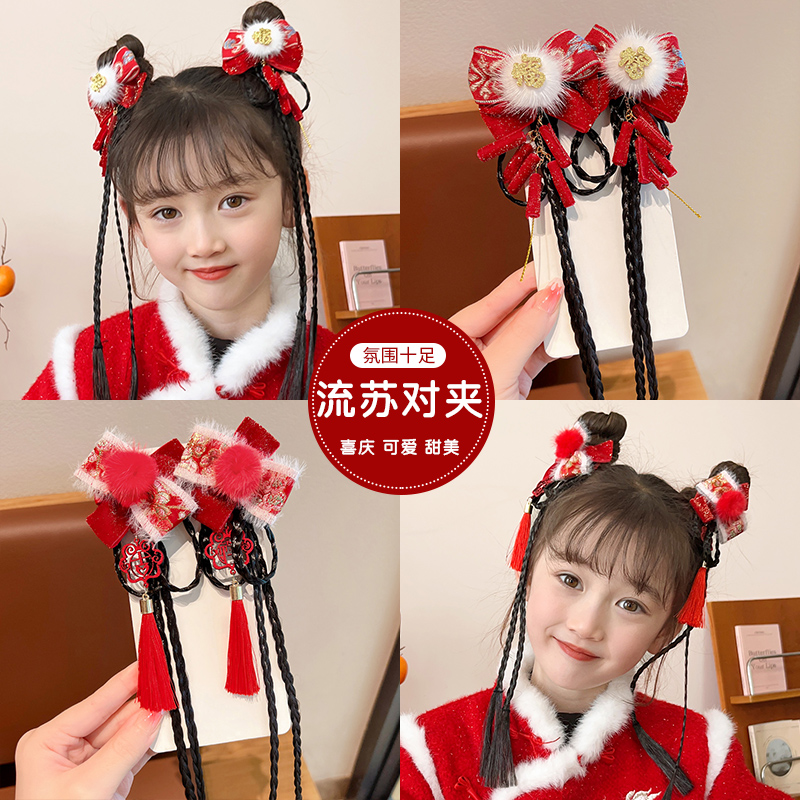 仔仔象儿童喜庆女蝴蝶结新年发夹