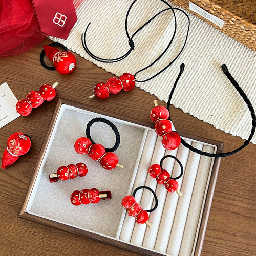 儿童糖葫芦发夹宝宝红色新年头绳