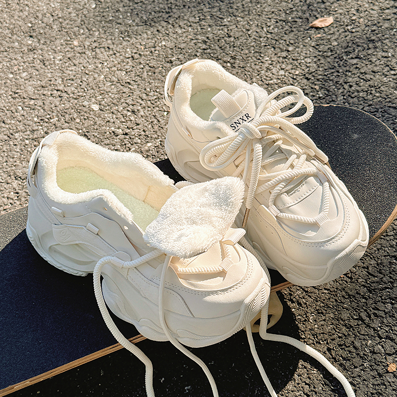 MKTKM老爹鞋女2024新款爆款小白鞋休闲 板鞋奶fufu小众帆布鞋运动