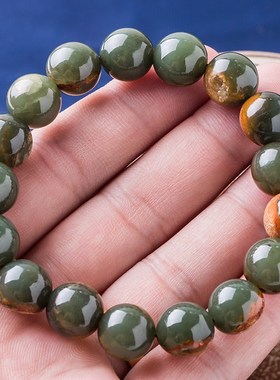 河磨玉12圆珠手串天然析木浅绿色青玉籽料民族风和田透闪石男单圈