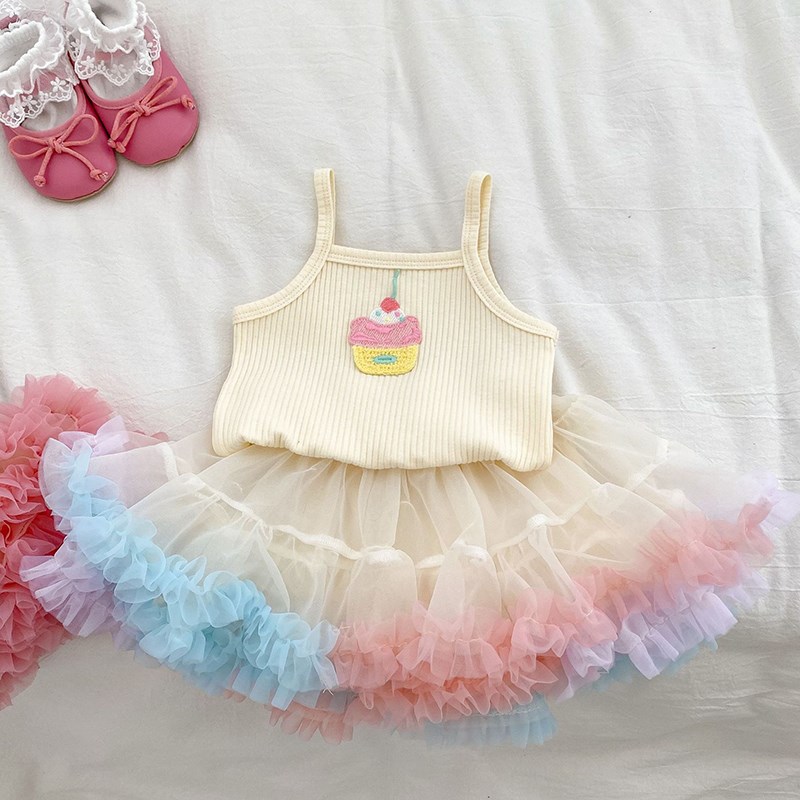 婴儿衣服薄款蓬蓬l裙子女宝宝吊带背心公主裙婴幼儿洋气小套装夏