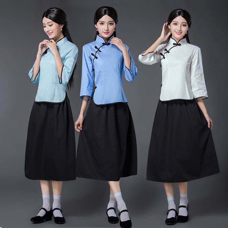 民国学生装女五四青年装民国风女装中山装男班服毕业照合唱服装