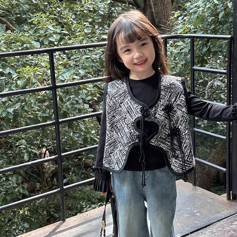 马甲女款202i3新款水墨盘x扣儿童国潮风秋装宝宝春秋外穿洋气童装