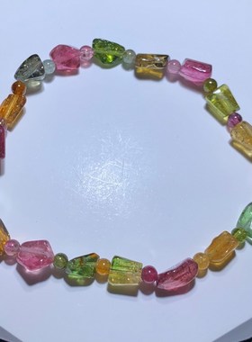 天然老矿西瓜碧玺糖果色随形手链单圈手串一物一图饰品礼物送女友