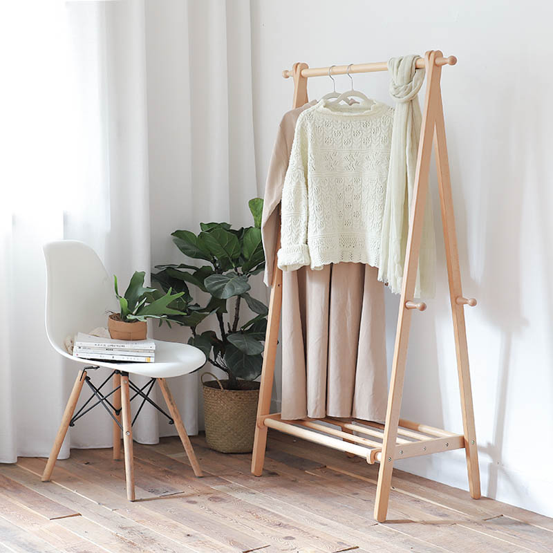 榉木衣帽架落地卧室北欧实木木质挂衣架床头置衣架房间晾衣衣架子