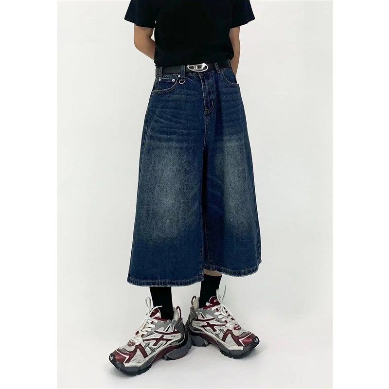 M7夏季美式复古小众百搭做旧牛仔短裤男宽松直筒阔腿七分裤垂坠感,男装,牛仔裤,淘宝优惠券,粉丝福利购,淘宝优惠卷