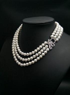 三层多层珍珠项链复古短款锁骨简约饰品大气时尚优雅新款百搭配饰