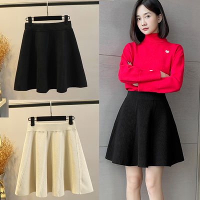 大码针织半身裙女短款高腰A字裙半裙冬裙小L个子短裙胖mm秋冬裙子