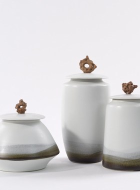 创意新中式水墨陶瓷储物罐摆件软装饰品水墨小山头客厅样板房摆设