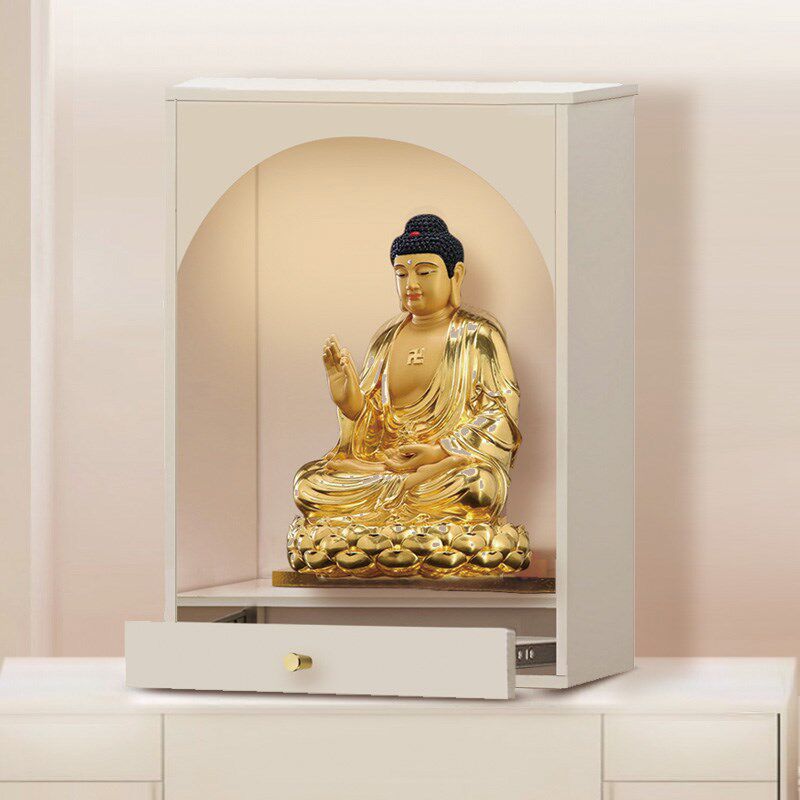 奶油风实木佛龛壁墙上壁挂柜小户型家用财神龛吊柜供桌菩萨供奉台