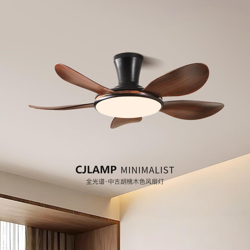 美式客厅风扇灯复古胡桃木色吊扇灯大风力家用卧室吸顶电风扇吊灯