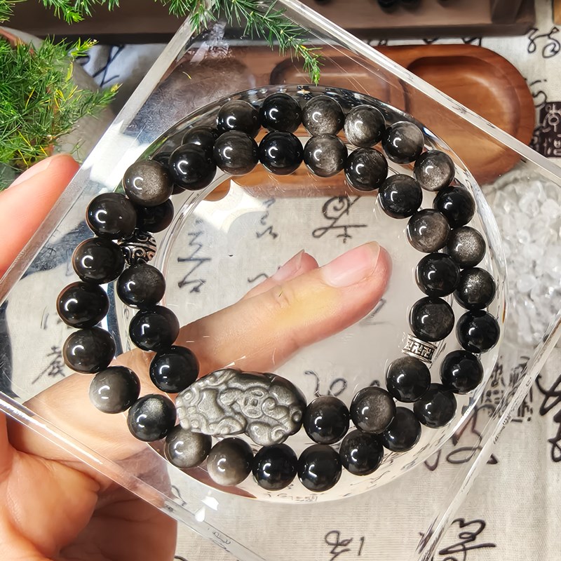 天然银耀石貔貅双圈酷潮高级感水晶手串男款生日礼物情侣送男友