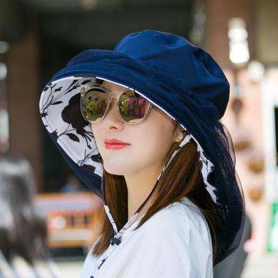 夏天带面纱的子加长帽檐遮阳帽遮脸大沿有顶网纱帽子防紫线女士