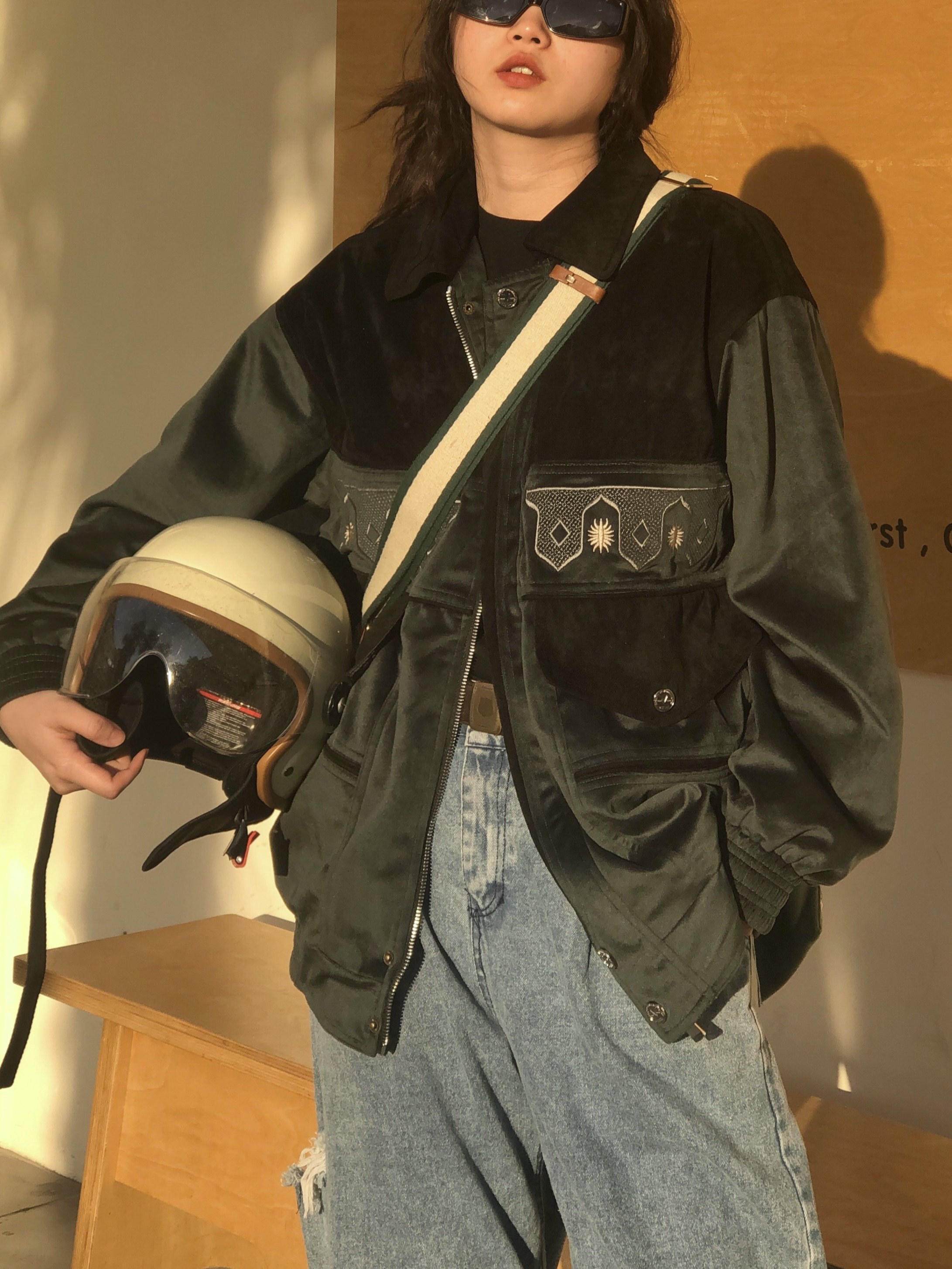 复古休闲韩系夹克痞帅高级感绒刺绣外套美式机车冲锋衣秋季,女装/女士精品,常规大码外套,淘宝优惠券,粉丝福利购,淘宝优惠卷