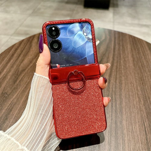 适用于小米mix flip1手机壳晶莹闪粉指环上下铰链红色2405Cpx3Dc折叠屏壳膜一体保护套全包防摔贴膜潮新年款