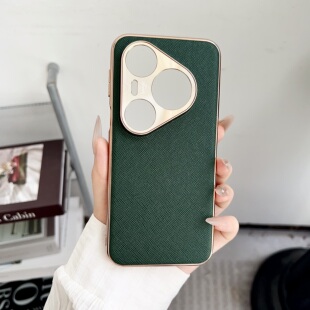 适用于 华为pura80pro手机壳十字纹真皮磨砂保护套LMR-AN10保护套时尚个性电镀金边pure70proultra金属护镜软