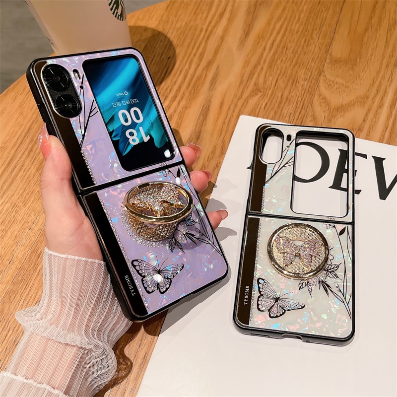 适用于oppo find N2flip手机壳蝶恋花闪钻指环支架n2 flip折叠屏超薄全包防摔保护套时尚个性潮