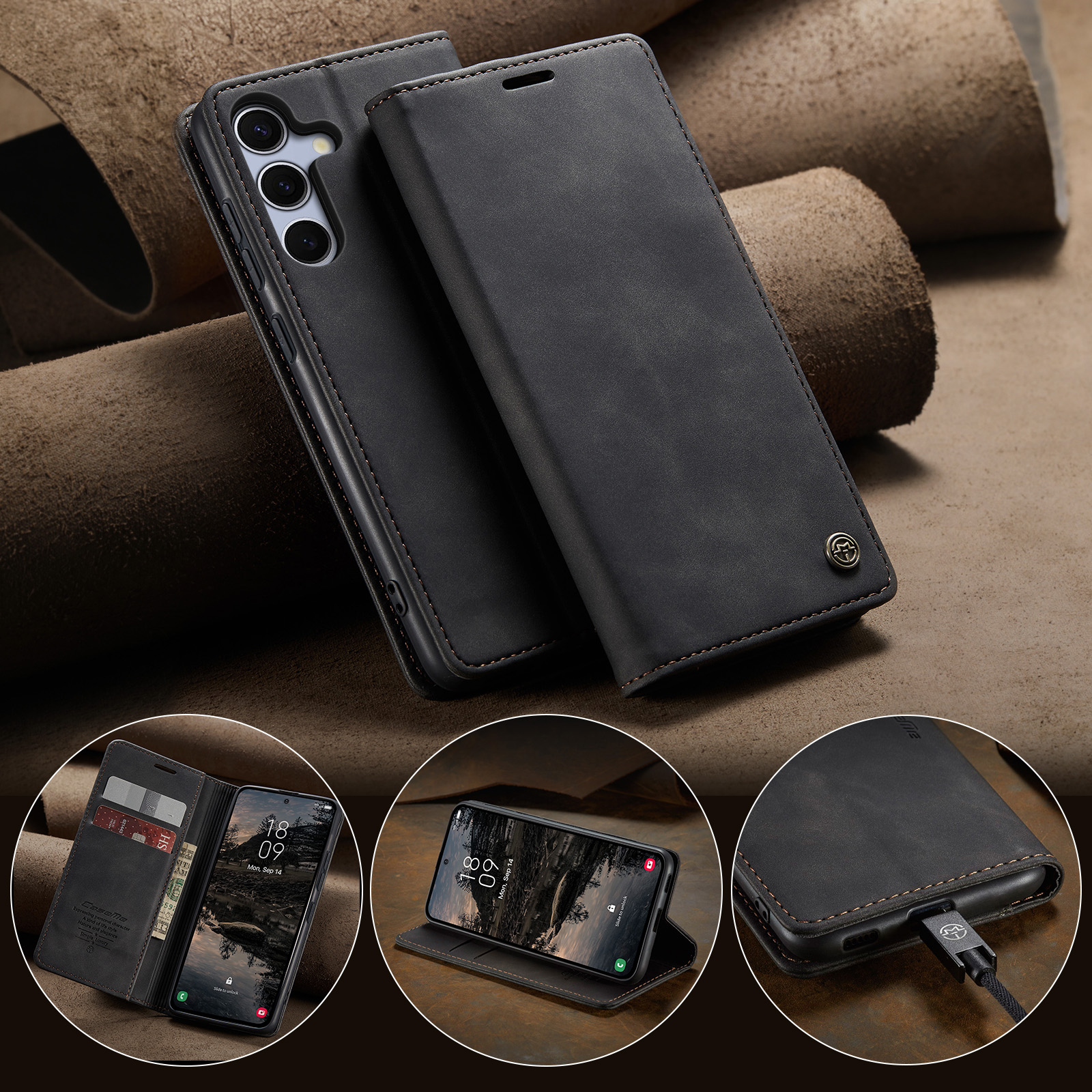 适用于三星S25手机壳S93610前后对吸全包s25plus双面保护皮套S25FE磨砂肤感防摔s25ultra插卡支架软商务钱包