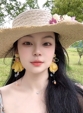 海边旅游度假黄色花朵耳环耳饰耳钉耳夹耳坠2026春夏新款女饰品潮