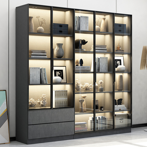 玻璃门防尘书柜轻奢现代简约家用客厅展示柜自由组合整墙书架定制