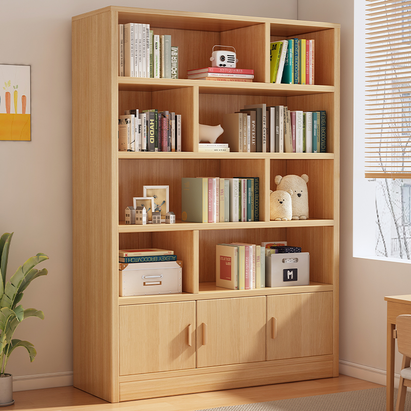 实木书柜学生家用儿童书架落地置物架多层客厅新款储物柜一体靠墙