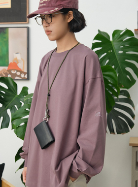 HavenYard 三侧织唛细节纯色刺绣日系宽松打底长袖T恤