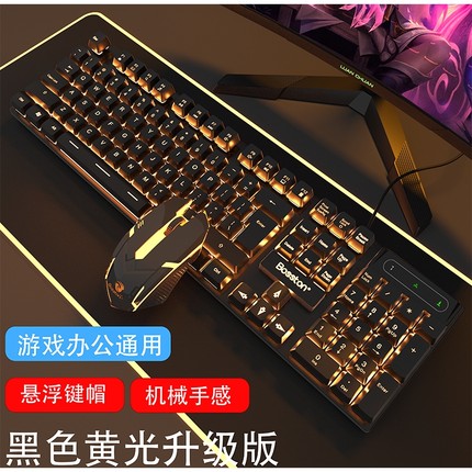双飞蛇机械手感键盘鼠标套装有线台式电脑笔记游戏电竞打字专用US