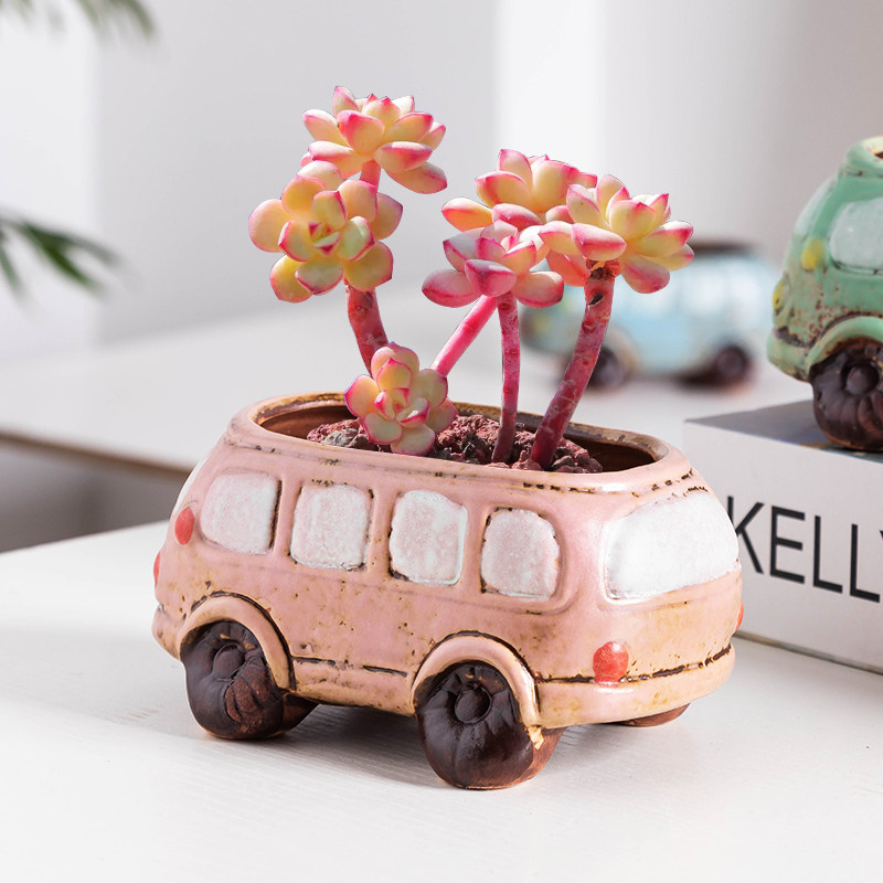 个性可爱汽车多肉花盆大口径植物花卉桌面盆栽汽车摆件微景观盆器
