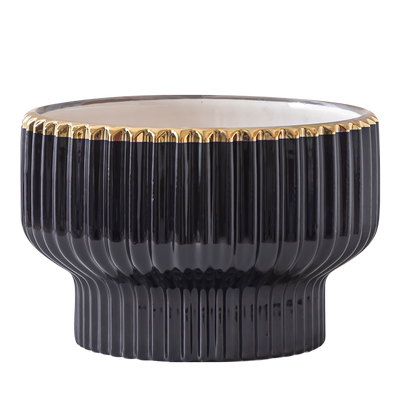 欧式蝴蝶兰专用花盆黑色竖纹大口径陶瓷白掌绿植物家用客厅摆件