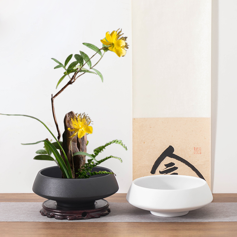 中式禅意剑山插花器高级感陶瓷无孔水培器皿客厅桌面微景观造景盆