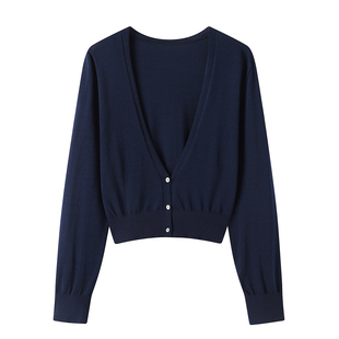 开衫 2025秋季 薄款 檬系 罩衫 百搭显瘦针织衫 长袖 藏青色大V领时尚