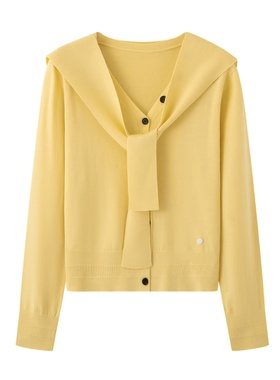 鸟家！2025秋冬新款时尚修身黄色带披肩毛衣两件套针织开衫女上衣