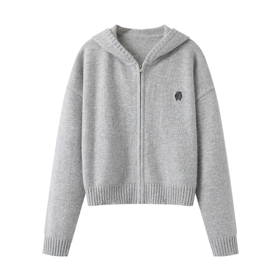 针织拉链连帽连帽针织开衫