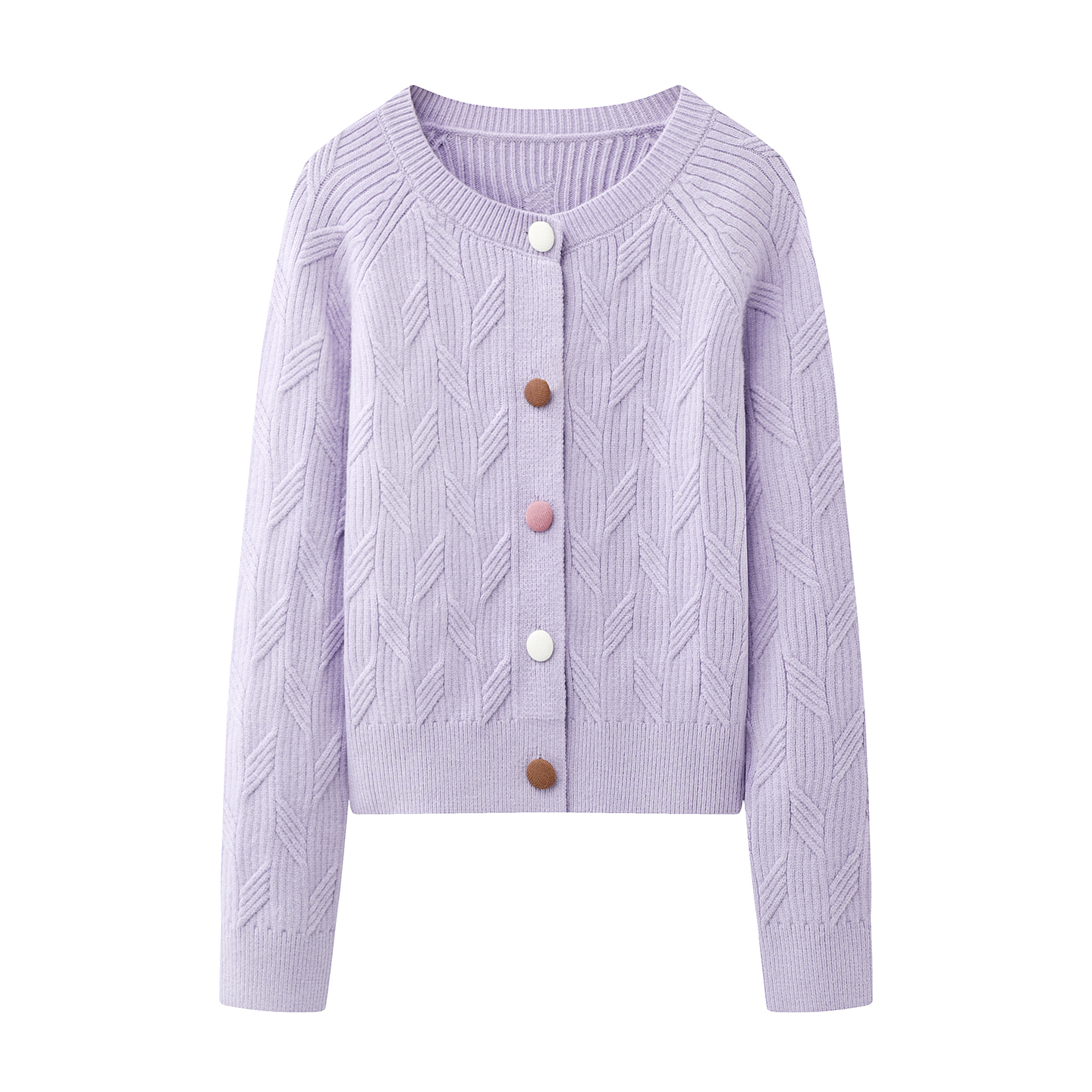 彩系の减龄显白2025秋冬圆领长袖开衫针织衫女时尚百搭肌理感毛衣