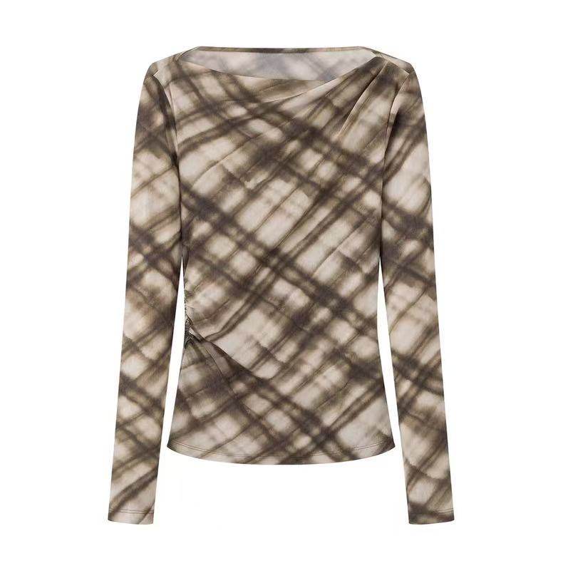 小艾の2026春季新时尚百搭复古格纹长袖T恤不对称收腰显瘦打底衫,女装/女士精品,T恤,淘宝优惠券,粉丝福利购,淘宝优惠卷