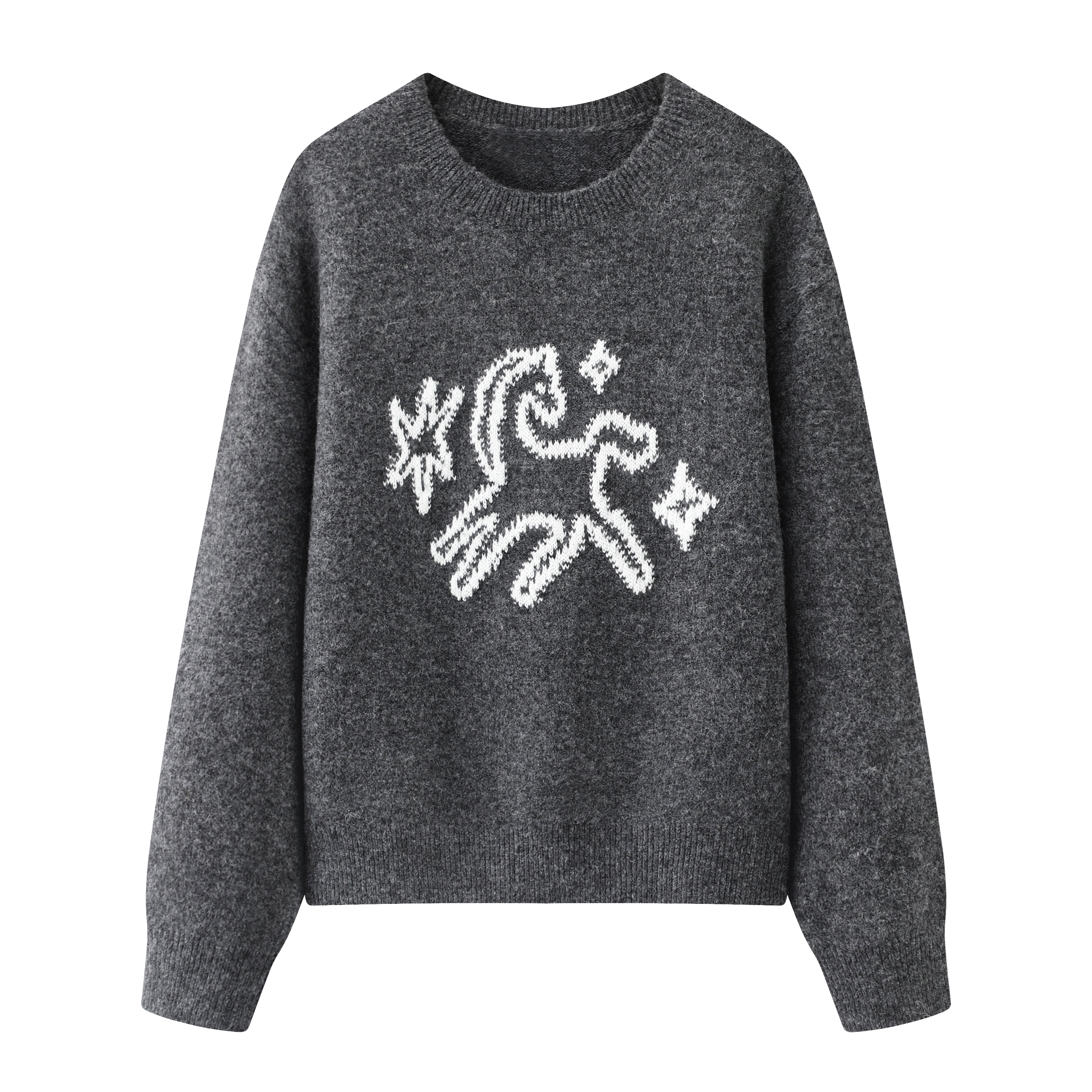 Li+の含Y毛！2025秋冬新款格雷系撞色小马提花圆领套头针织衫女