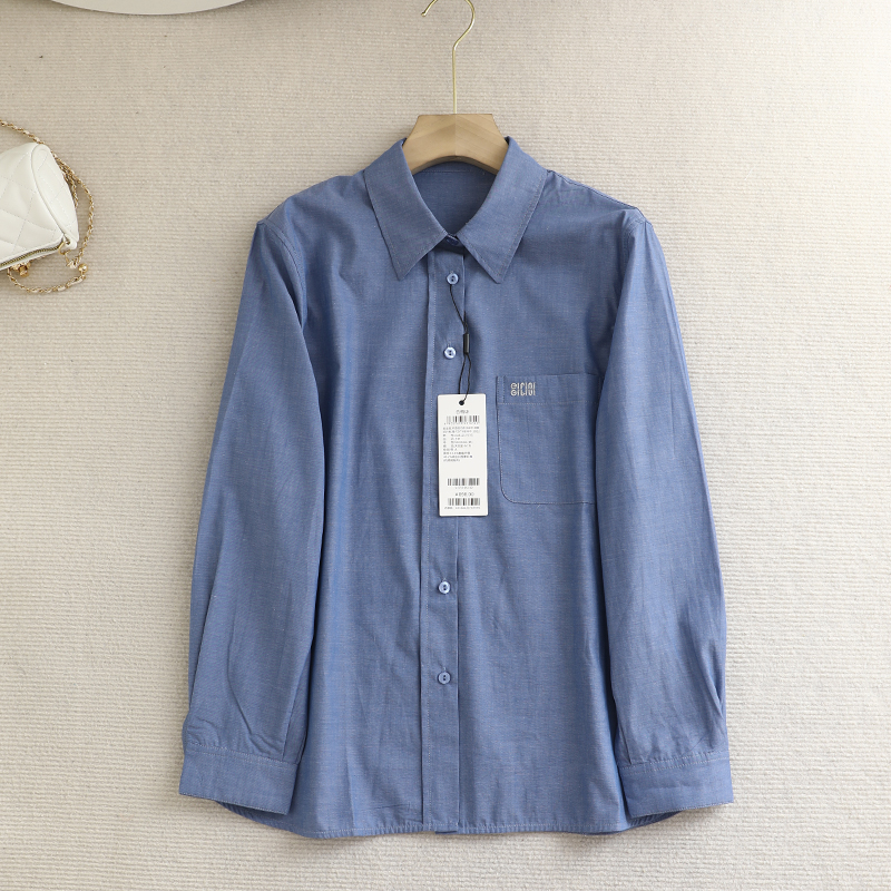 伊系の2025早秋新款休闲polo领宽松气质通勤口袋刺绣长袖衬衫上衣