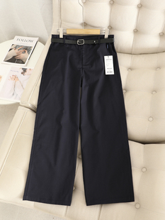 2024秋藏青色百搭显瘦小个子直筒九分裤 梨形Bi入 女 配腰带 檬