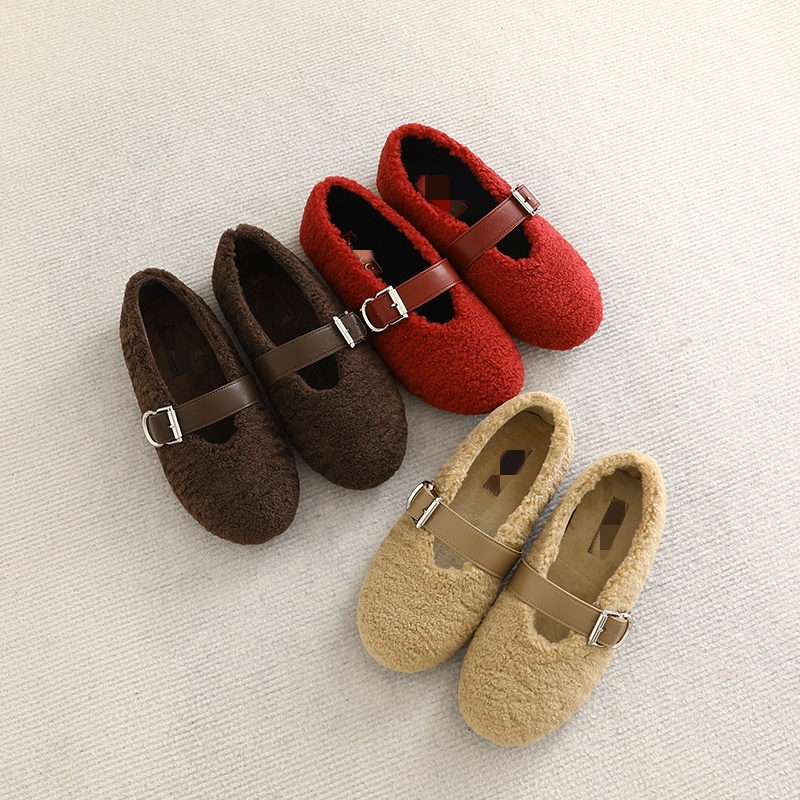 2025新款加绒羊羔毛毛鞋平底平跟内增高百搭休闲女鞋勃肯鞋豆豆鞋